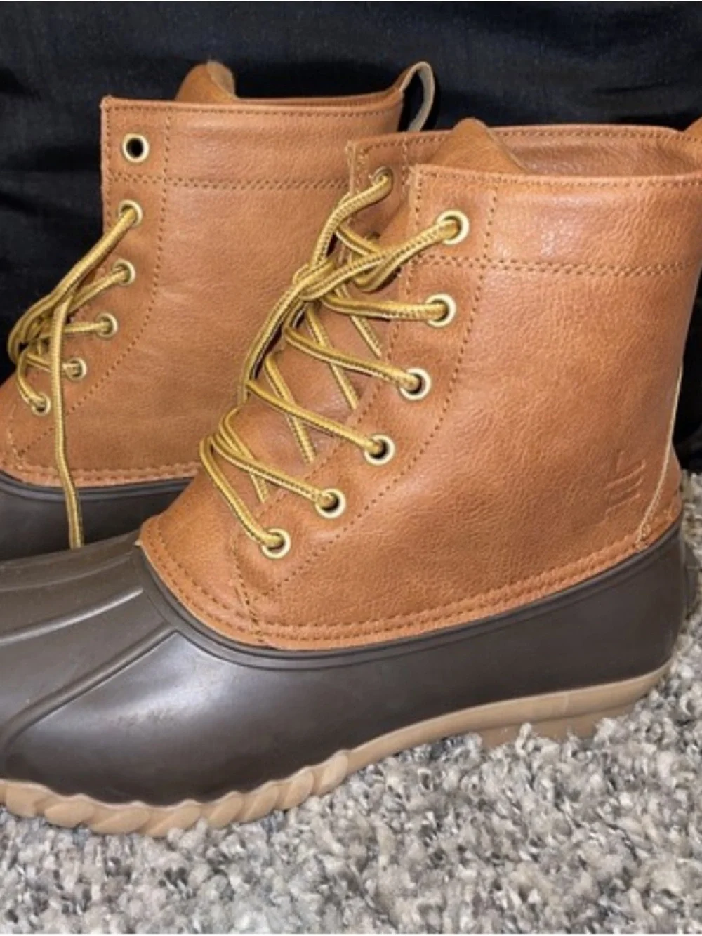 LONDON FOG Tan and Brown Leather Seth Memory Foam Waterproof Duck Boot 12 NIB